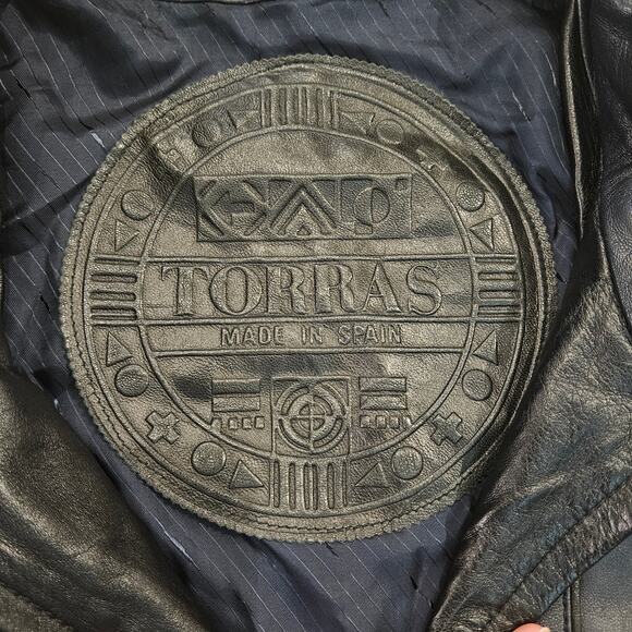Vintage Torras Leather Jacket Mens Size XL Black Zip Front Bomber Spain Retro - Picture 8 of 15